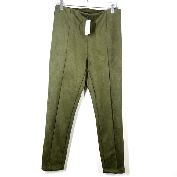 LOFT NWT Faux Suede Ankle Zip Leggings Trousers Olive Green Medium Preppy - Picture 5 of 8